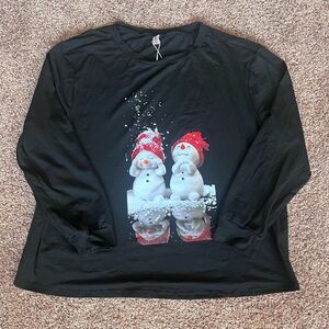 NWT Holiday Christmas Snowman Black Long Sleeve Top